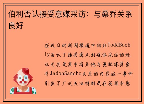 伯利否认接受意媒采访:与桑乔关系良好 伯利否认接受意媒采访:与桑乔关系良好